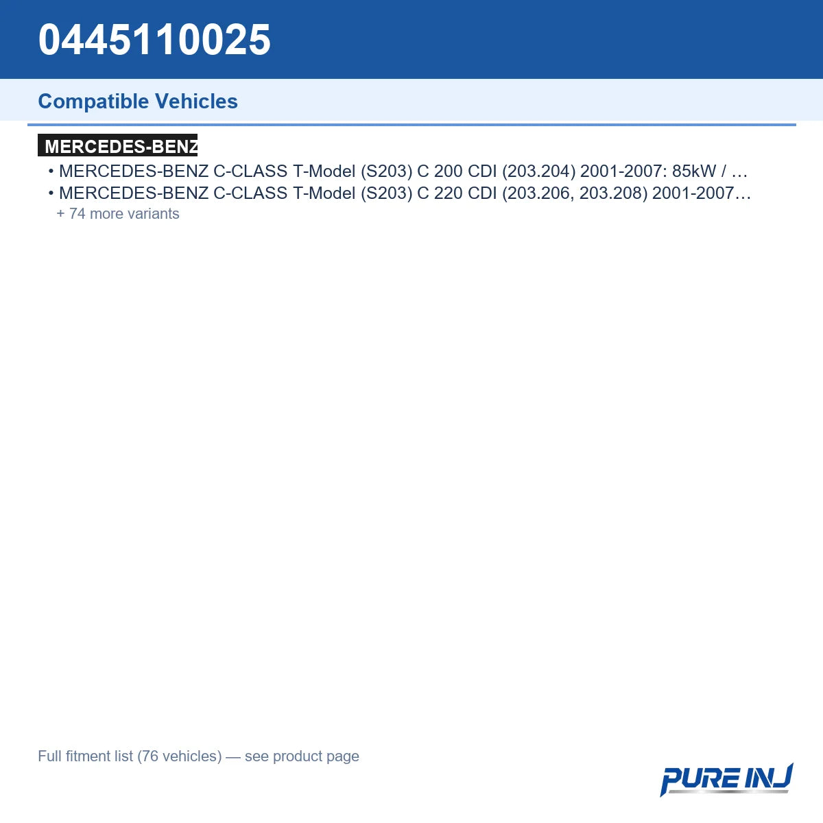 0445110025 vehicle fitment reference guide